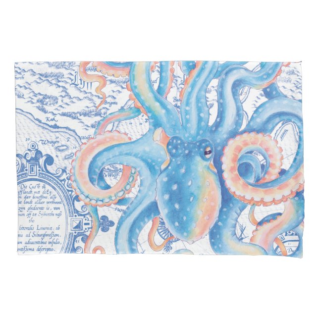 Octopus Blue Vintage Map Chic (Frente)