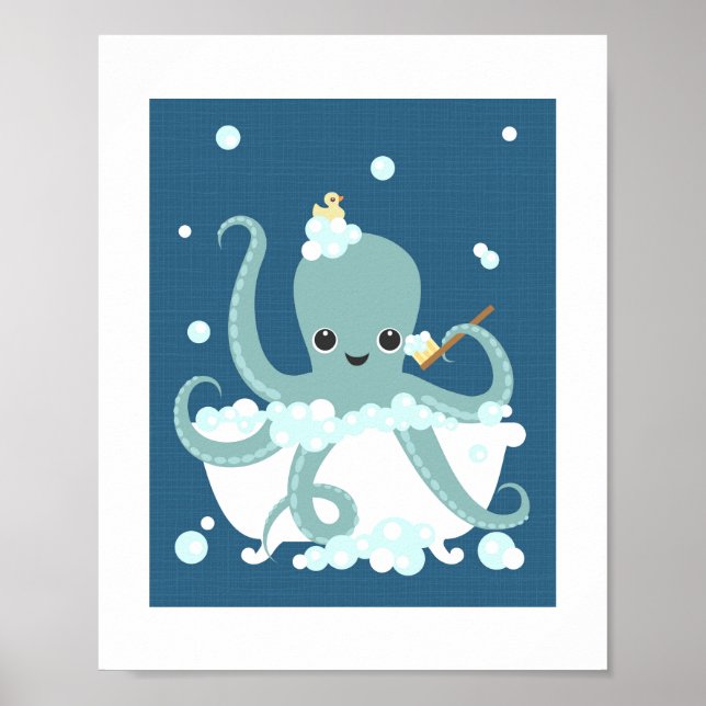 Octopus Bubble Bath Poster Impressão (Frente)