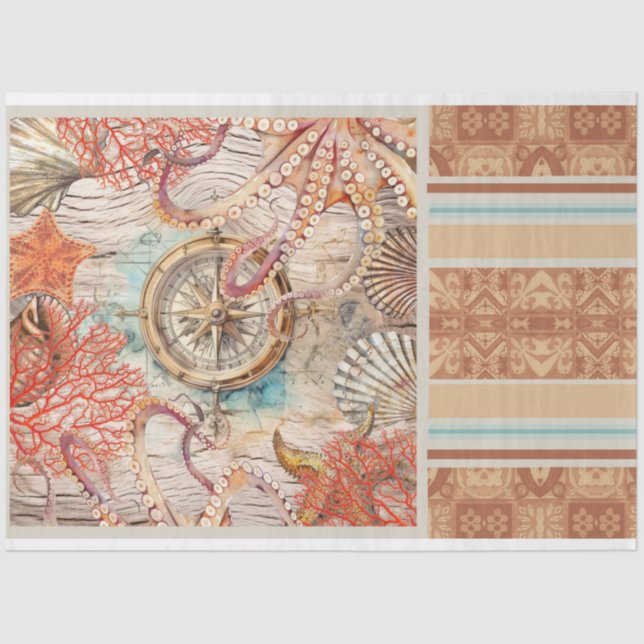 Octopus, cascas de coral cor-de-rosa compõe papel  (Frente )