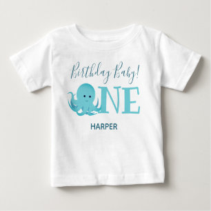 Octopus Cute One Name First Birthday Baby T-Shirt