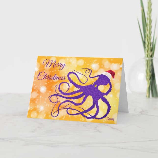 Octopus de Natal roxo - Cartão de 7" x 5" (Frente)