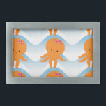 Octopus Laranja E Padrão De Ondas Azuis<br><div class="desc">Um desenho animado de polvo e um padrão de ondas azuis. Design com textura aplicada à imagem. Ideia decorativa para crianças.</div>