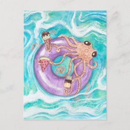 Octopus na Piscina Cartão postal flutuante