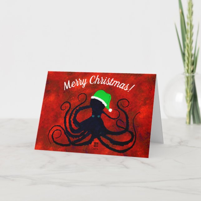 Octopus Natal em Vermelho - Cartão de 7" x 5" (Frente)