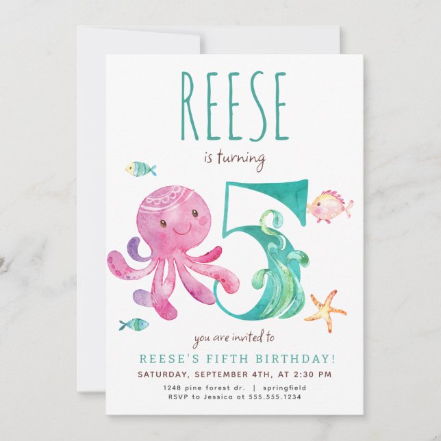 Octopus Quinto Convite de Aniversário (Frente)