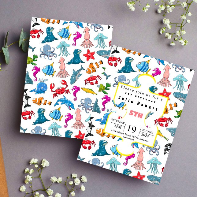 Octopus Sea Animal Watercolor - convite para o ani (Criador carregado)