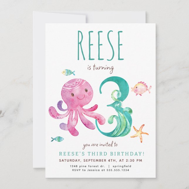 Octopus Terceiro Convite de Aniversário (Frente)