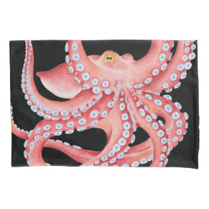 Octopus Watercolor Vermelho A Preto
