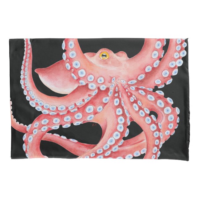 Octopus Watercolor Vermelho A Preto (Frente)