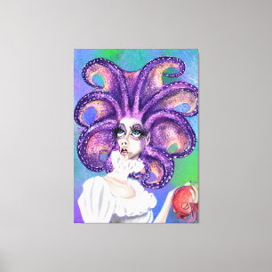 Octopus Woman e Goldfish Canvas Print - Pintura