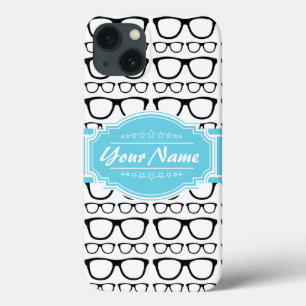 Óculos de Geek Retro Preto Nome Personalizado Aqua