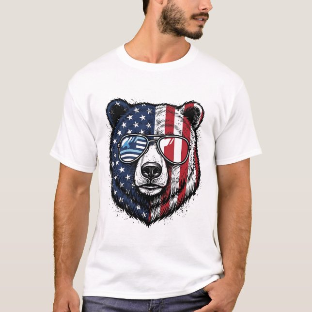 Óculos de Sol do Urso Patriota Camisa Vector Vinta (Frente)