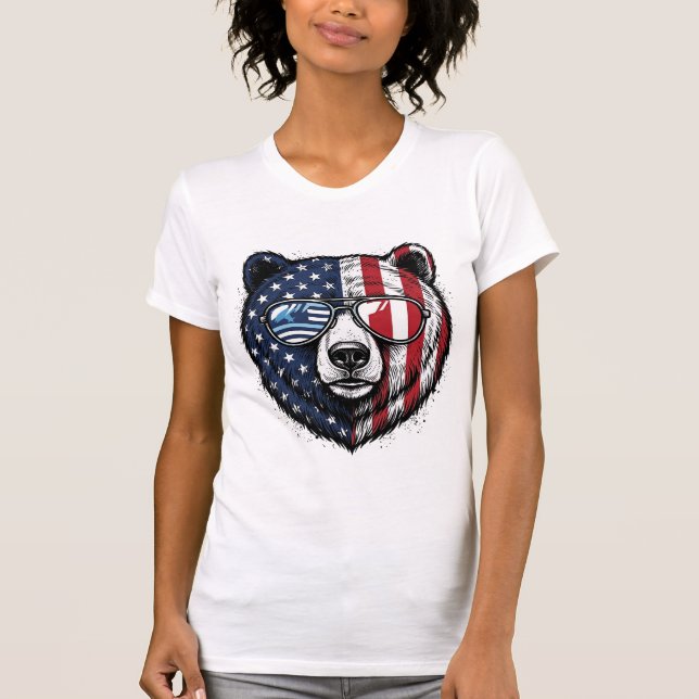 Óculos de Sol do Urso Patriota Camisa Vector Vinta (Frente)