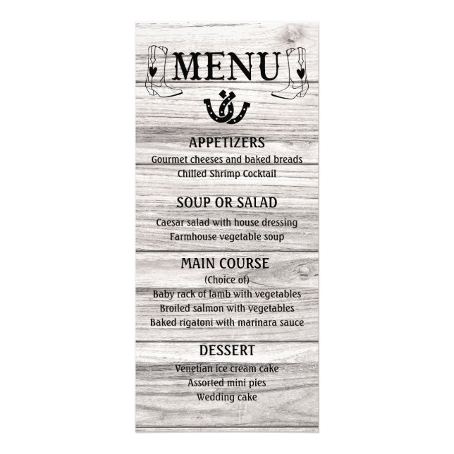 Oeste Menu País Casamento Cowboy Boots Wood (Frente)