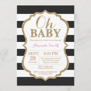 Oh Baby Black e Dourado Convite para Chás de fral