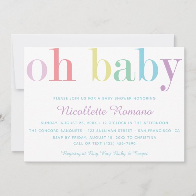Oh Baby Bold Pastel Rainbow Convite para Chá de fr (Frente)