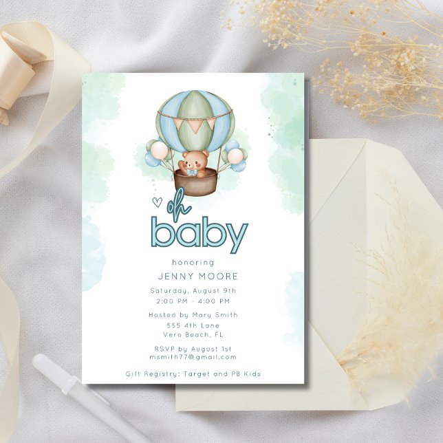 Oh Baby Boy Hot Air Balon Chá de fraldas Convite (Oh Baby Boy Hot Air Balloon Baby Shower Invitation)