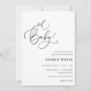 "Oh Baby" Convite para Chá de fraldas de caligraf
