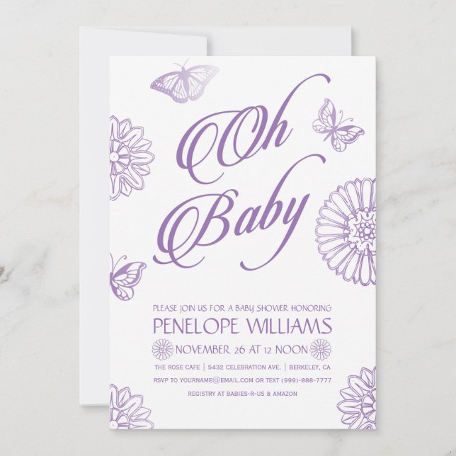 Oh Baby| Convites Para Bebês| Roxo (Frente)