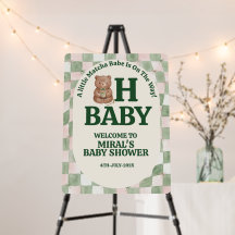OH BABY Cute Bear Matcha Baby Shower Welcome Sign