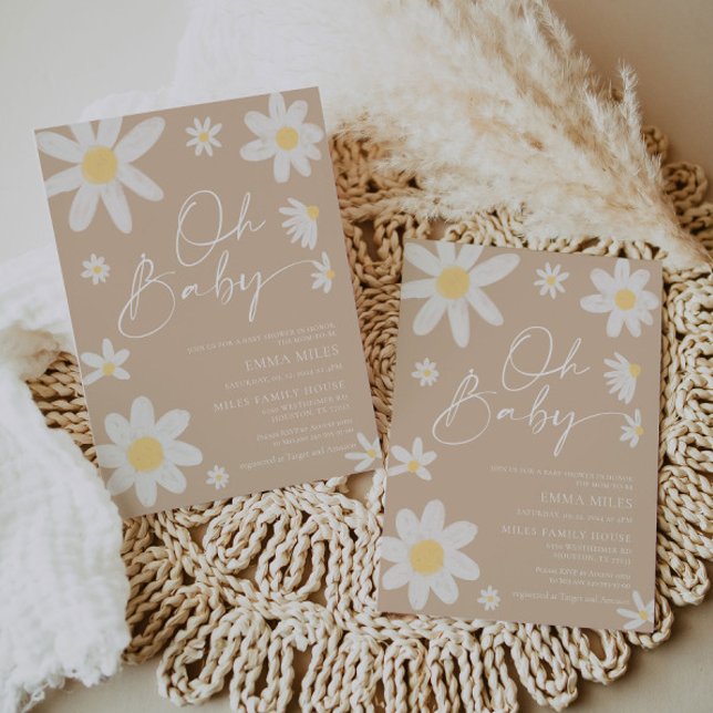 Oh Baby Daisy Beige Chá de fraldas Convite (Criador carregado)