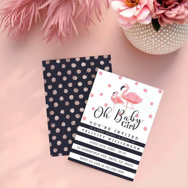 Oh Baby Girl Rosa Flamingo Chá de fraldas Convite (Oh Baby Girl Pink Flamingo Baby Shower Invitation)