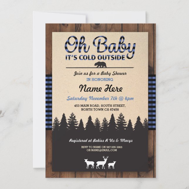 Oh Baby Lumberjack Blue Chá de fraldas Boy Convite (Frente)