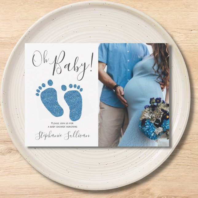 Oh Baby Photo Blue Boy Convite para Chá de fraldas (Criador carregado)