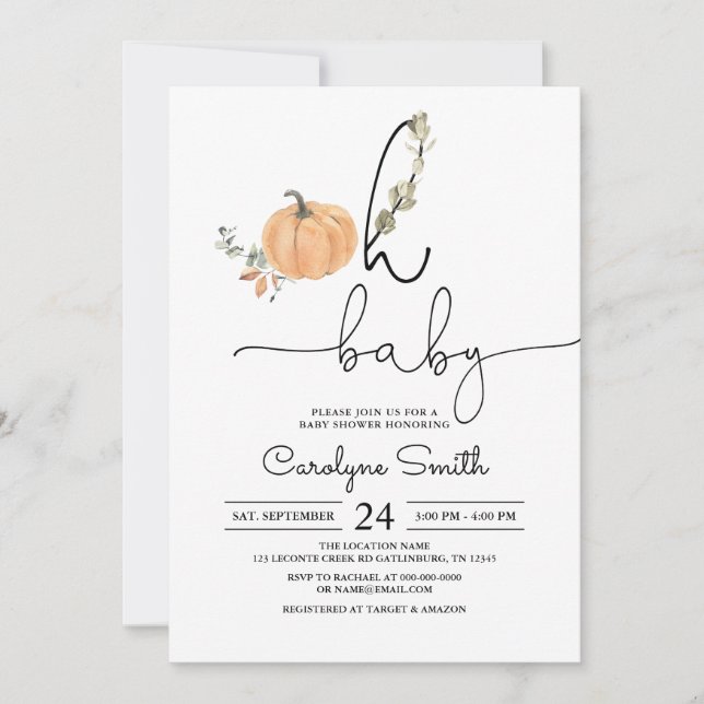 Oh Baby Pumpkin Chá de fraldas Convite (Frente)