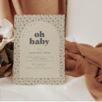 Oh Baby Retro Boho Daisy Chá de fraldas Convite