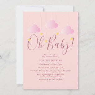 Oh Baby Rosa Brilho Brilho Convite de Chás de Bebê