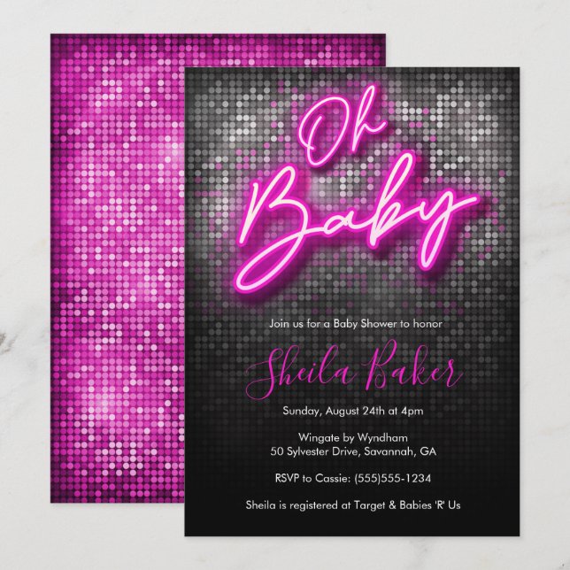 Oh Baby Shimmer Neon Chá de fraldas Convite (Frente/Verso)