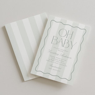 Oh Baby Verde Sage Moderno Convite Listrado para C