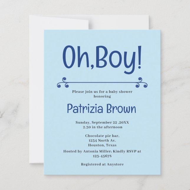 Oh Boy Blue Baby Shower  Invitation (Frente)