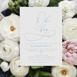 Oh Boy Dusty Blue Modern Chá de fraldas Convite