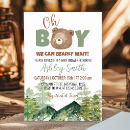 Oh Boy Woodland Bear Chá de fraldas Convite