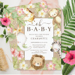 Oh Chá de fraldas da Selva de Bebê Convite<br><div class="desc">Design adorável com a girafa mais doce,  macaco,  zebra,  elefante e leão com uma folha de folhas de selva folhada sobre um fundo de uma braçadeira. Visite o nosso compro para ver toda a nossa coleção do Oh Baby Safari</div>