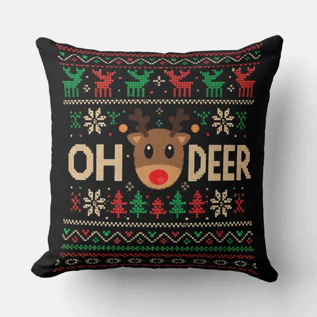 Oh Deer Camisola Feia de Natal Almofada de Arremes (Frente)