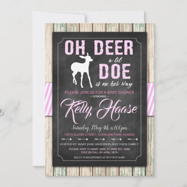 Oh Deer! Convite para Chá de fraldas Rustic Girl (Frente)