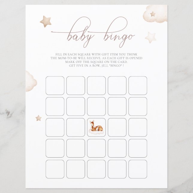 Oh Deer Gender Neutral Watercolor Baby Bingo Game (Frente)
