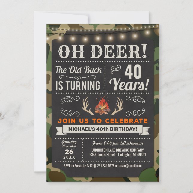 Oh Deer Old Buck Camo Convite de Aniversário (Frente)