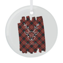 Oh Deer Red Xadrez Reindeer Circular