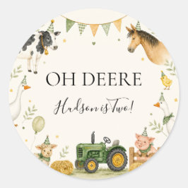 Oh Deere Farm Primeiro Aniversário Adesivo Redondo