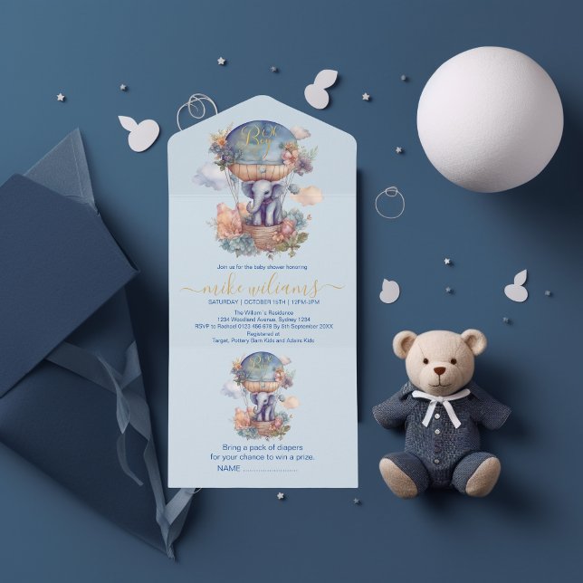 Oh garoto chá de fraldas de elefante azul de aquar (Criador carregado)
