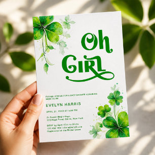 Oh Menina Aquarela Verde Convite de Chá de Bebê Sc