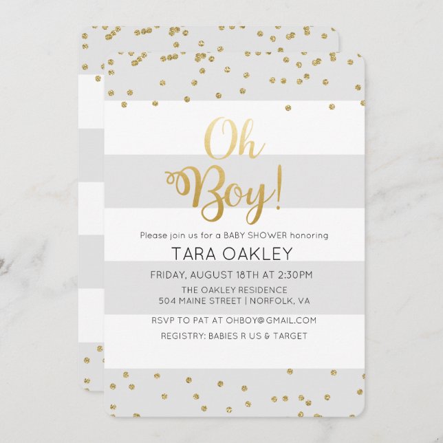 Oh Menino Glitter Confetti Convite Para Chá de fra (Frente/Verso)