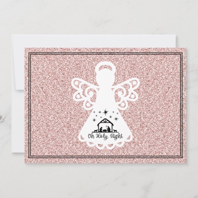 Oh Santa Noite Natividade Angel Glitter Flat Card (Frente)
