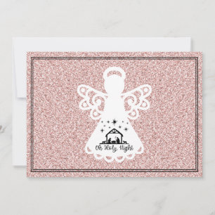 Oh Santa Noite Natividade Angel Glitter Flat Card
