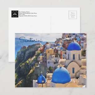 Oia, Santorini. Grécia. Pintura a óleo. Cartões