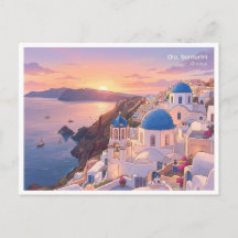 Oia Santorini Grécia Pôr-do-Sol Cartão Postal